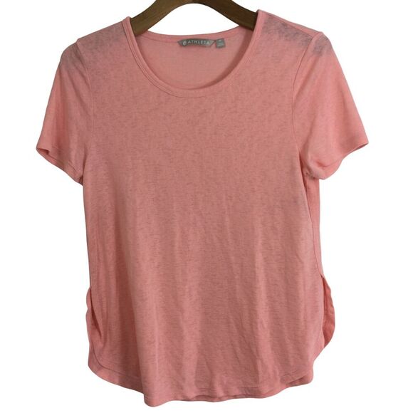 Athleta Womens Breezy Curved Hem Lightweight Soft Stretchy Slub Knit Tee Pink M - Picture 1 of 10